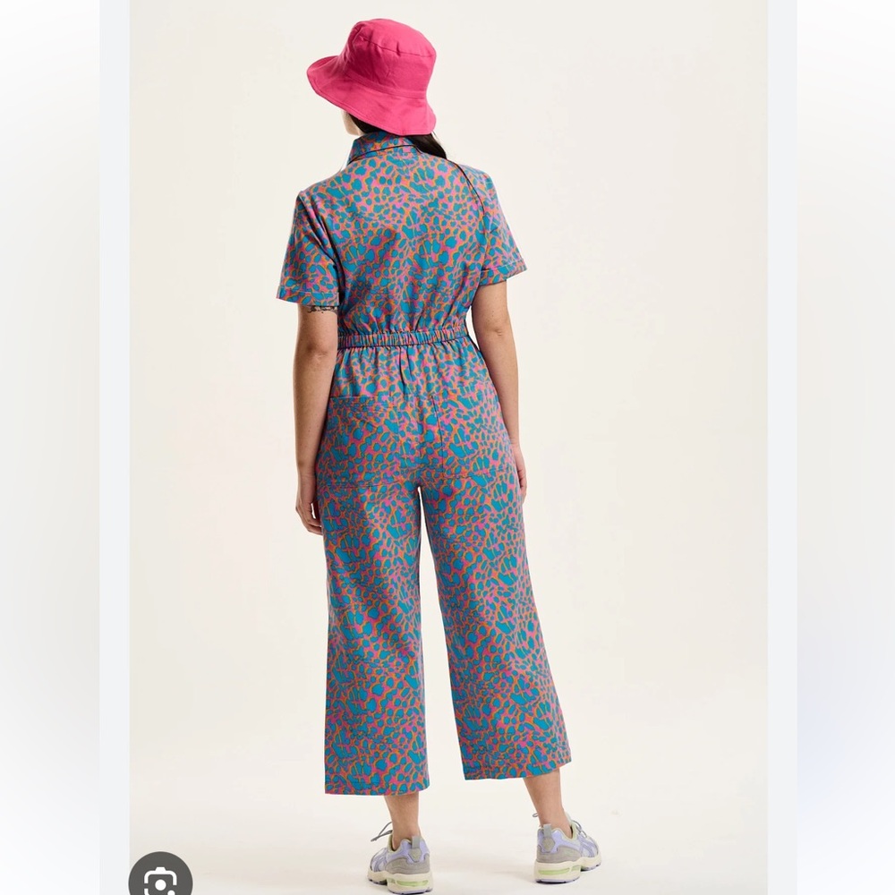 Lucy & Yak Blue and Pink Floral Jumpsuit with Cropped Wide-Leg